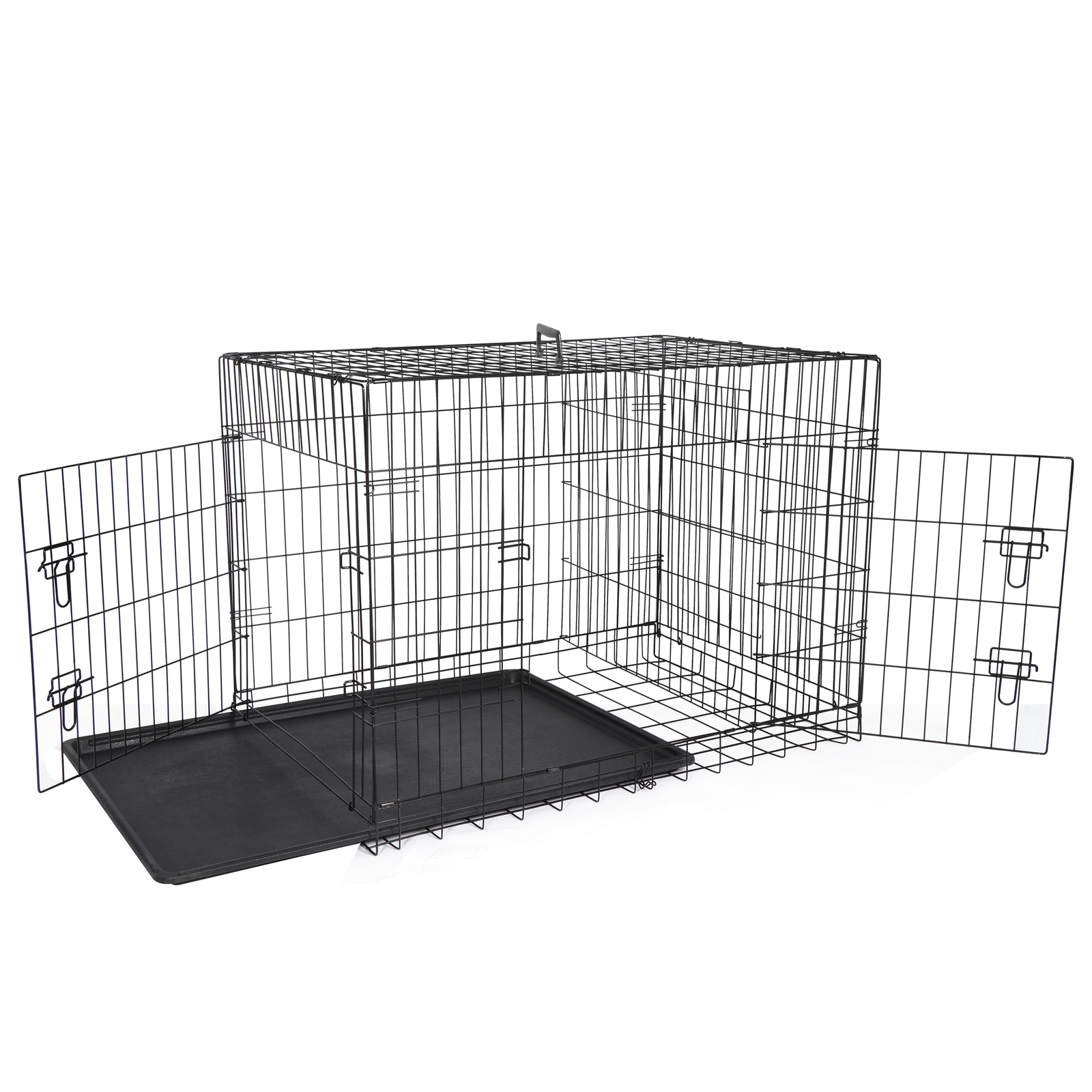 42" Large Dog Crate Kennel Folding Pet Cage 2 Door With Tray Indoor Dog House