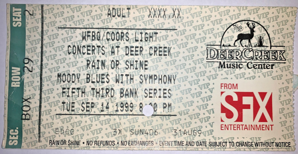 Moody Blues ticket stub Indianapolis  September 14, 1999