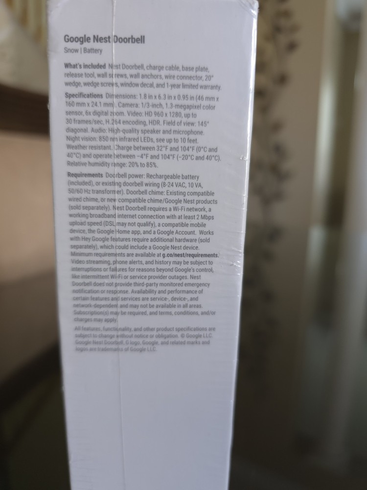 Google Nest Doorbell, Battery - Snow