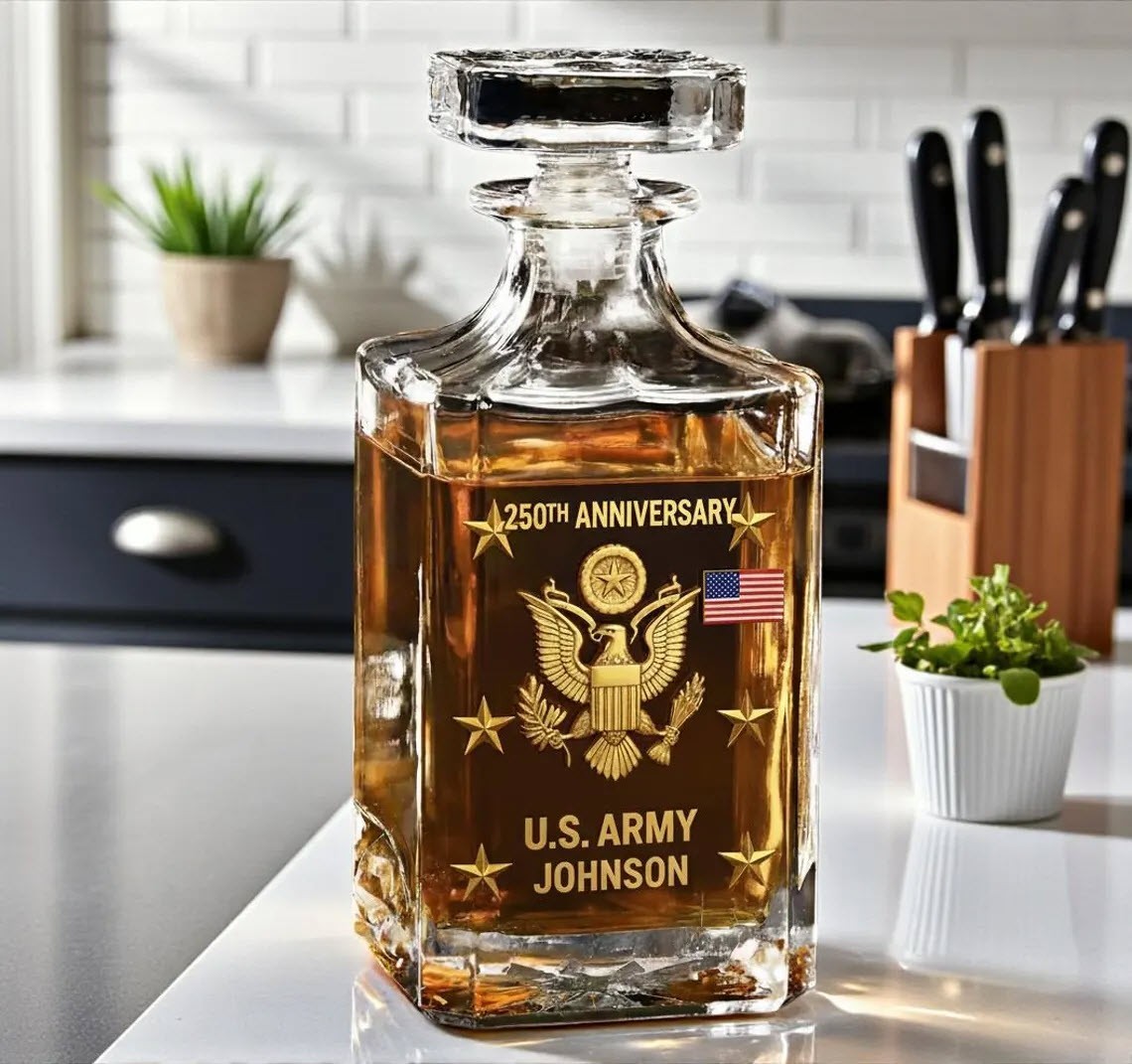 Personalized 250th Anniversary Army Whiskey Decanter Engraved Military Veteran