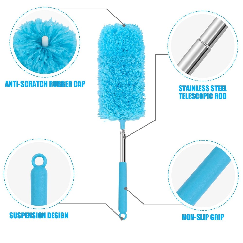 Mini Microfiber Duster for Cleaning, Hand Duster with Extension Pole, Washabl...