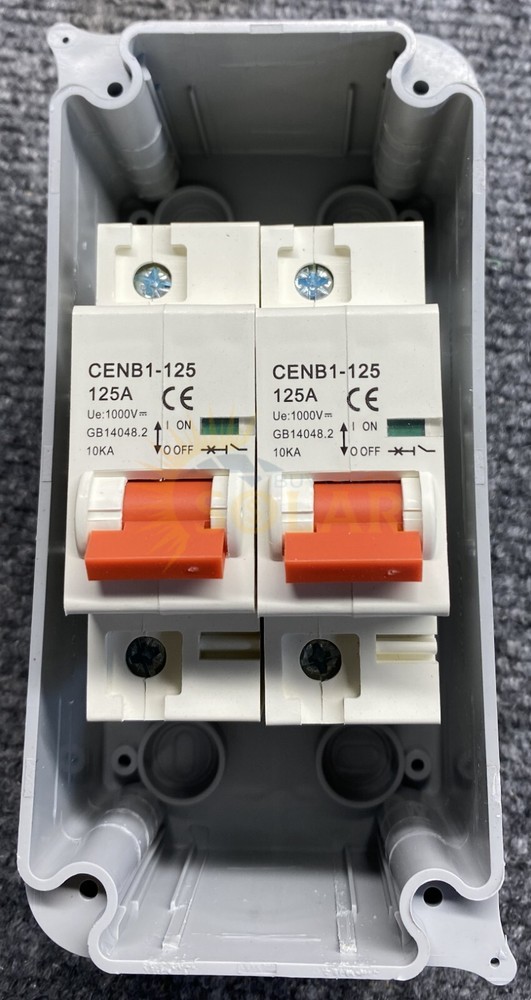 Solar 2 String Combiner Battery Disconnect 1000V 125A with Breakers Rainproof