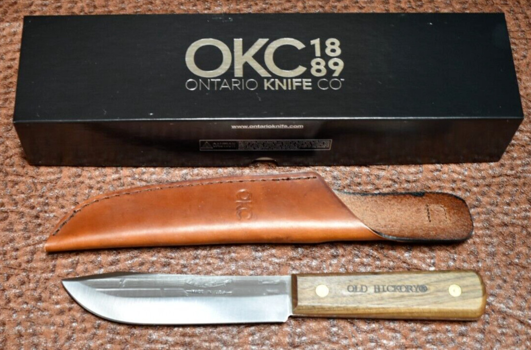 OLD HICKORY MADE IN USA WOOD FIXED BLADE HUNTING SKINNING BUTCHER KNIFE ONTARIO
