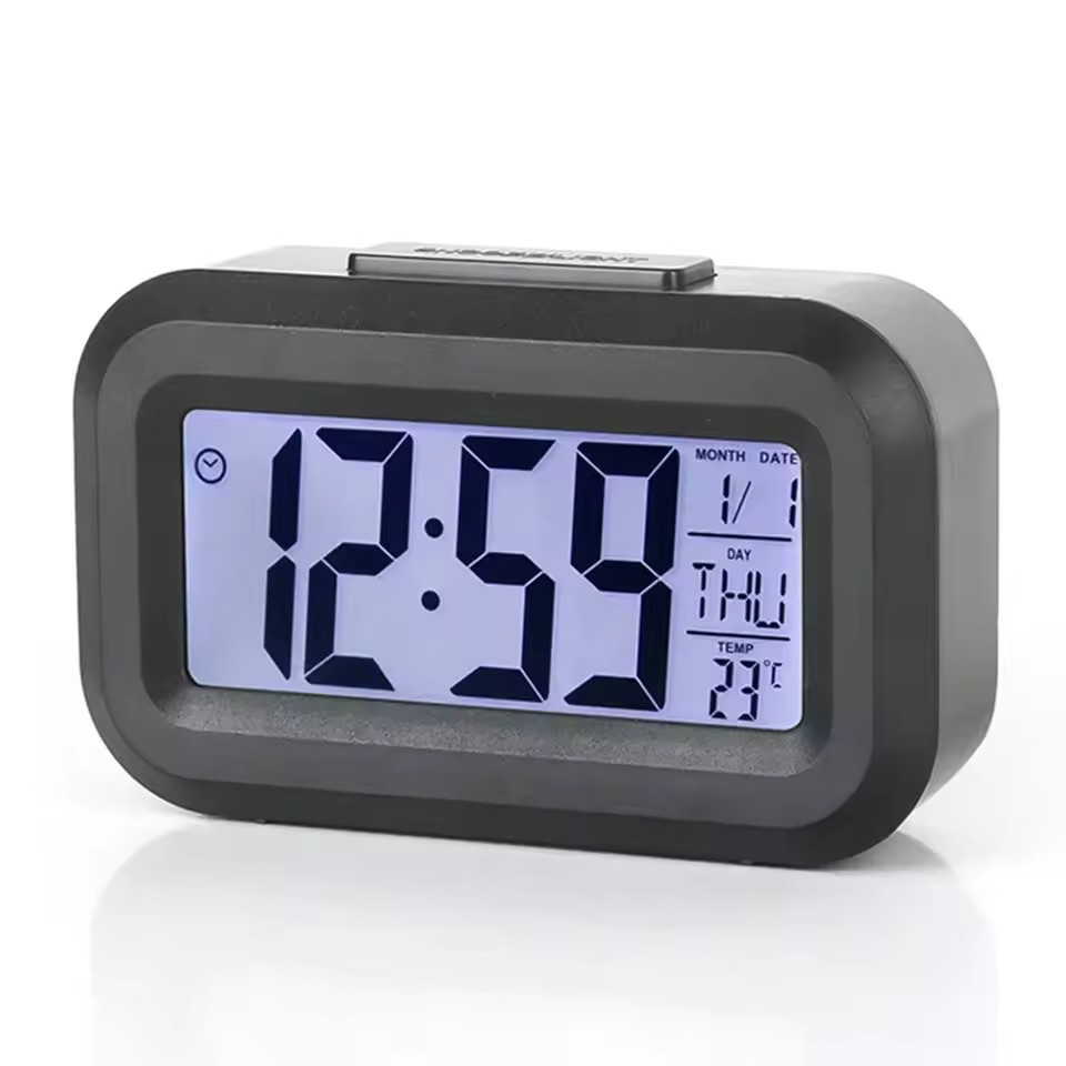 LED Digital Alarm Clock Snooze Backlight Calendar Time Display Table Desktop