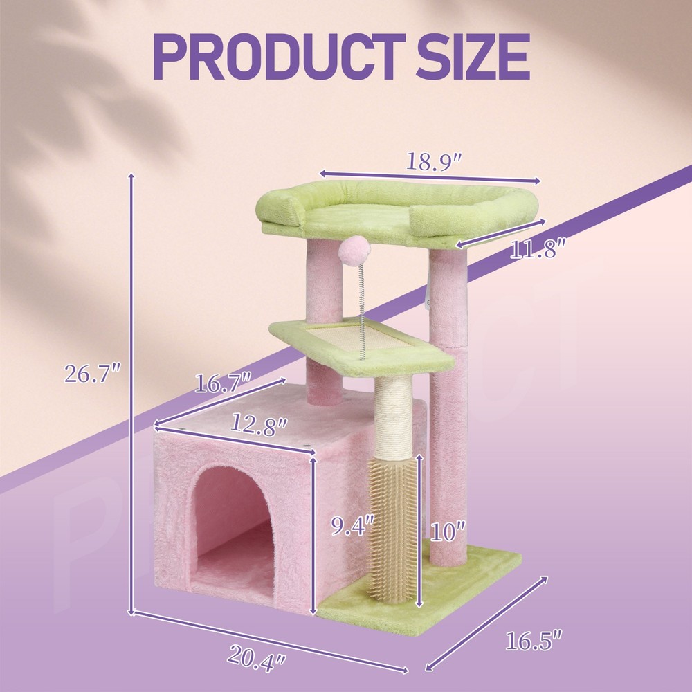 27.5in Cat Tree Multi-level Cat Tower with Cat Scratching Post and Pad