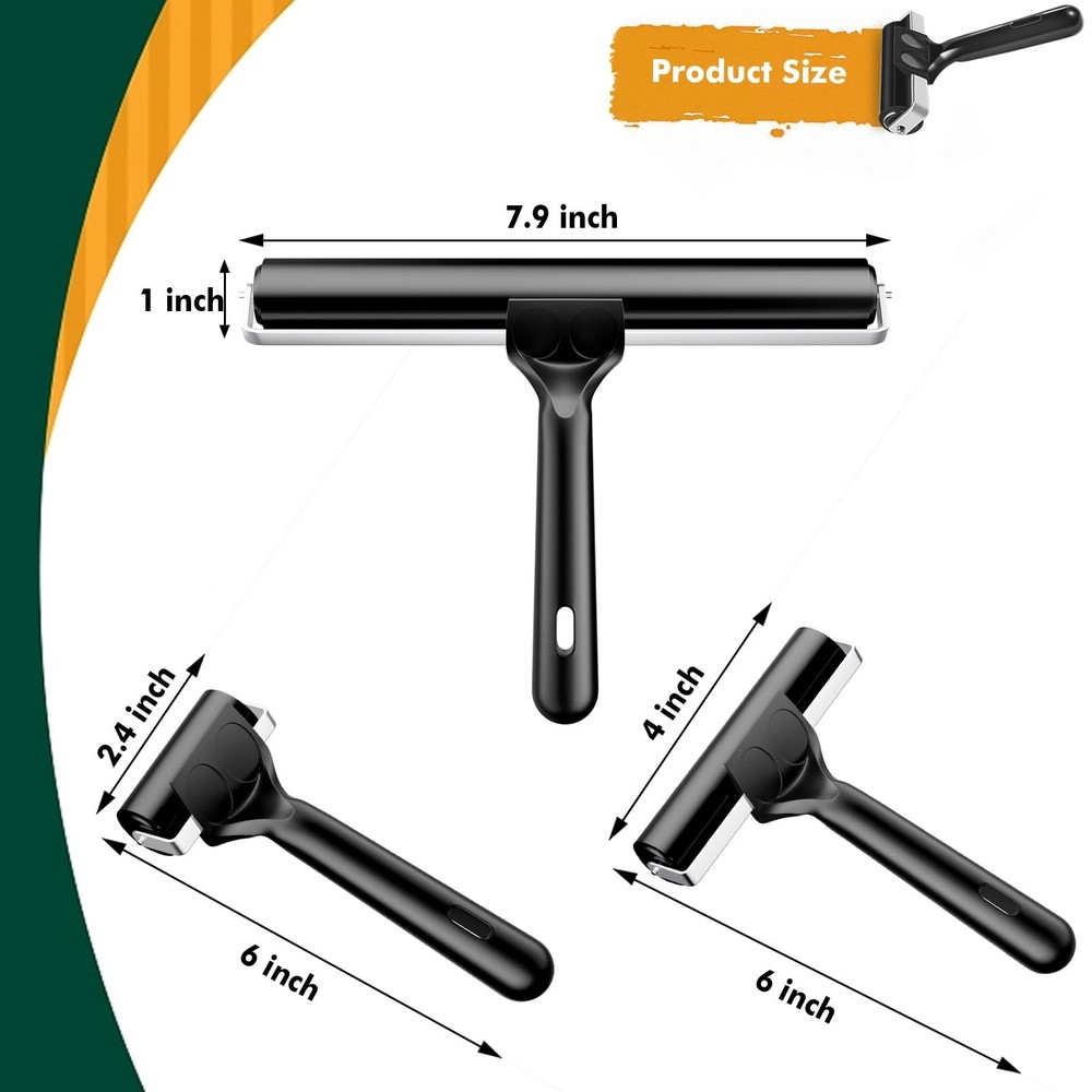 3 Pack Rubber Brayer Rollers for Crafting, Hard Rubber Rollers for Printmakin...