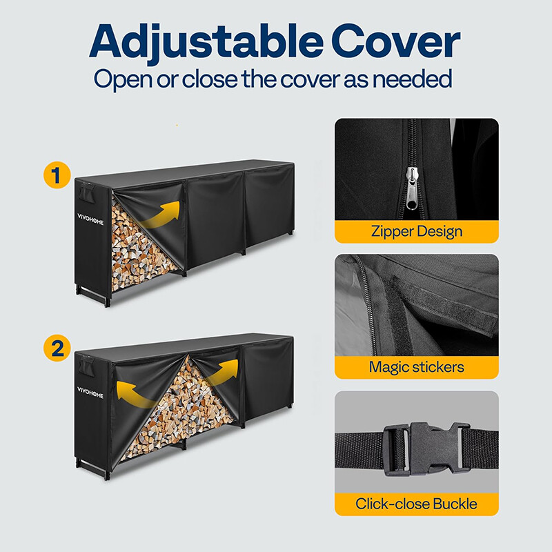 10ft Heavy Duty Firewood Rack w/ Cover Fire Wood Storage Log Holder Cover Combo