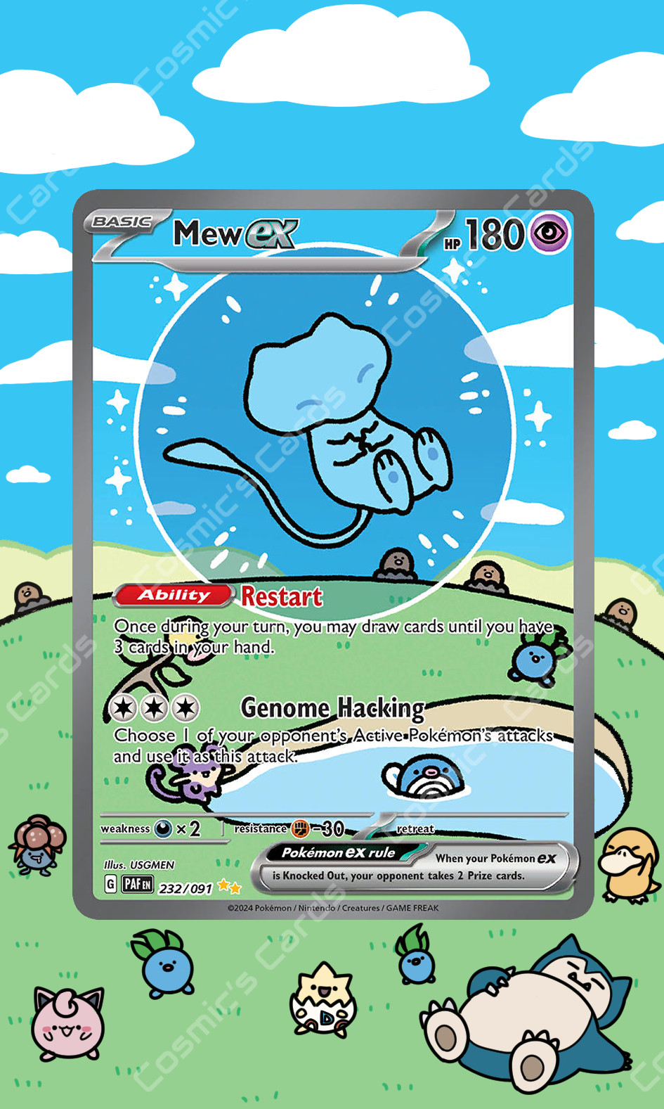 Mew ex 232/091 Sv Paldean Fates Holo Display Case Extended Art for Pokemon Card