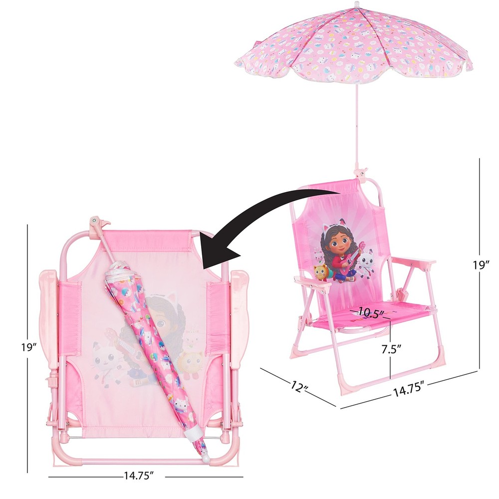 Idea Nuova Gabby’s Dollhouse Kids Folding Beach Chair with Umbrella, Outdo