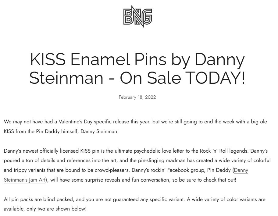 Danny Steinman Bottleneck Gallery 2022 KISS Pin Rare Variant Same Day Ship