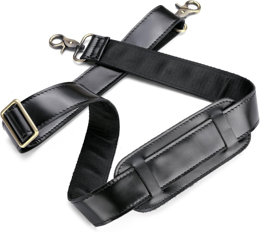 Full Grain Leather Bag Strap Replacement - Adjustable Shoulder Black