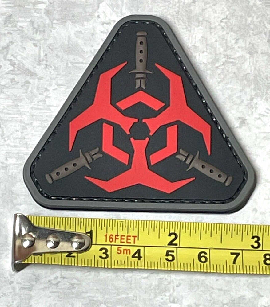Red Biohazard Knives PVC Patch, Tactical Resident Evil Morale Hook Backed Patch
