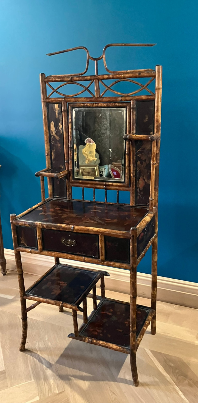 Victorian Tortoiseshell Bamboo & Japanned Lacquer Bonheur du Jour Late 19th C