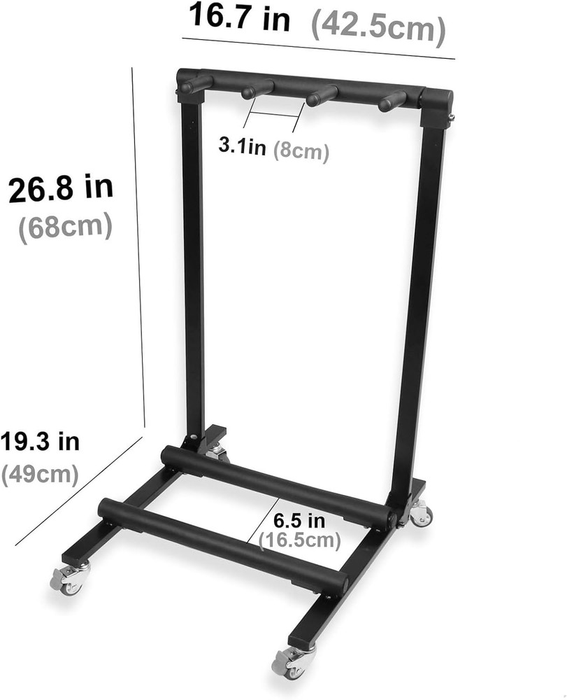 Guitar Rolling Stand Multiple Instrument Stage Studio Display Rack Movable (3 Ho