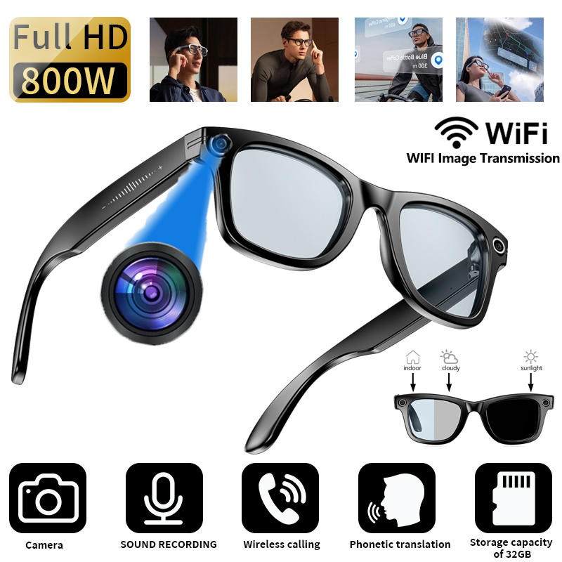 AI Smart Glasses with HD Camera Voice Translation BT Video Recording Sunglasses