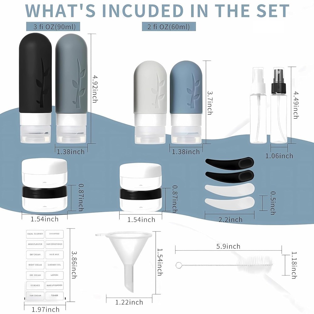 Complete Travel Essentials: 18-Pack Refillable Bottles & Accessories Set