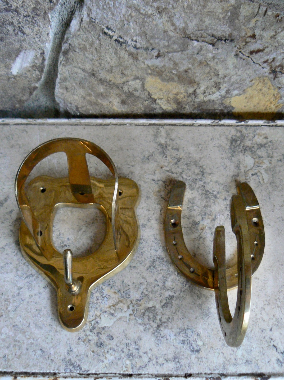 Two Pairs Vintage Brass Equestrian Tack Room Hooks for Bridle Halter Reins Leads
