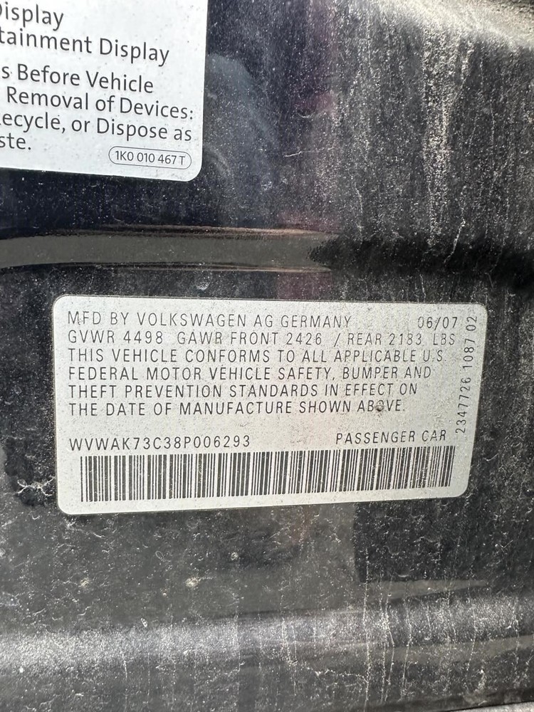 PASSAT 2008 Glove Box OEM