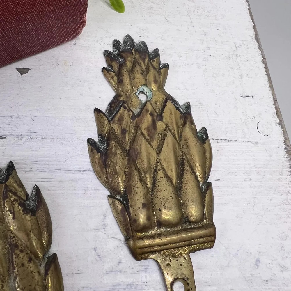 Two Small Vintage Brass Pineapple Wall Hooks / Kitchen Decor / Key Holder