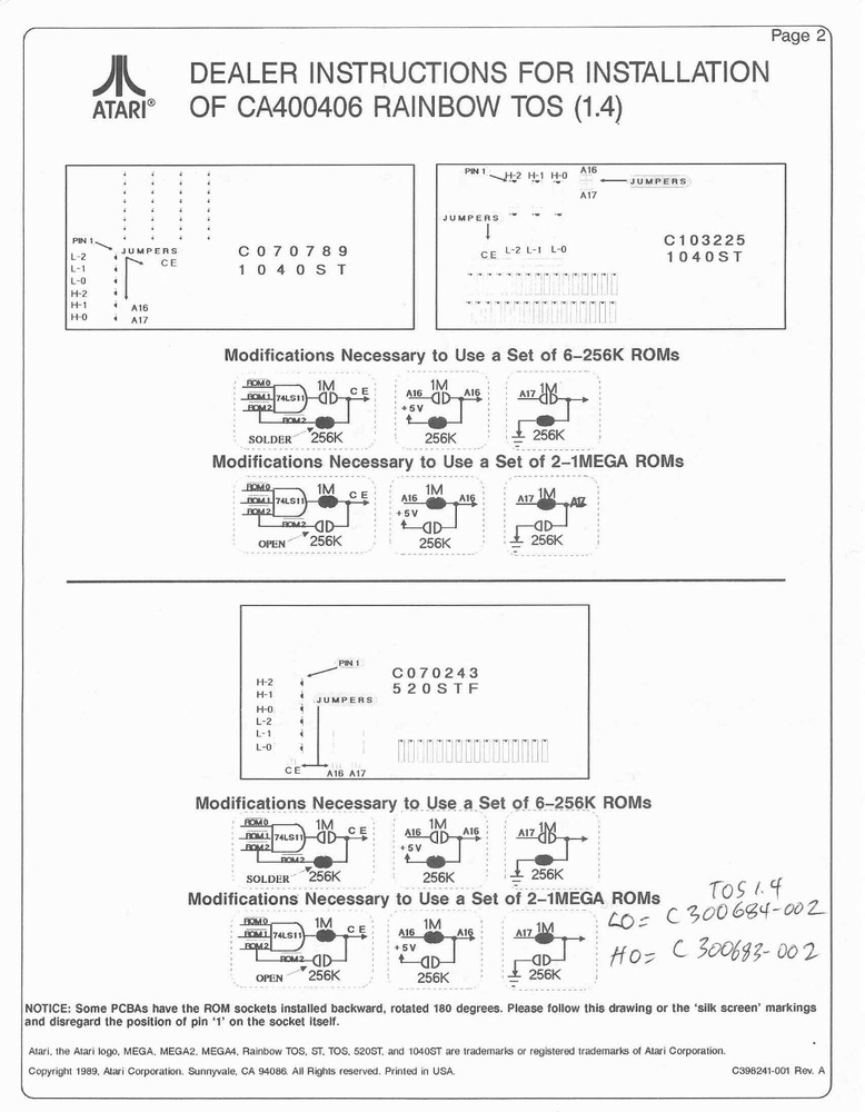 RAINBOW TOS 1.4 Atari ST/STF/STFM & Mega ST New 6 Chip OTP