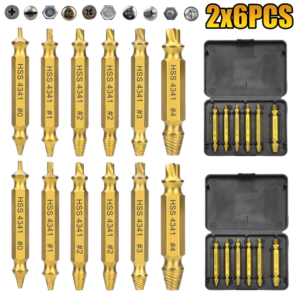 12PC Damaged Screw Extractor Set Easy Out Broken Drill Bit Remover Kit Speed Out