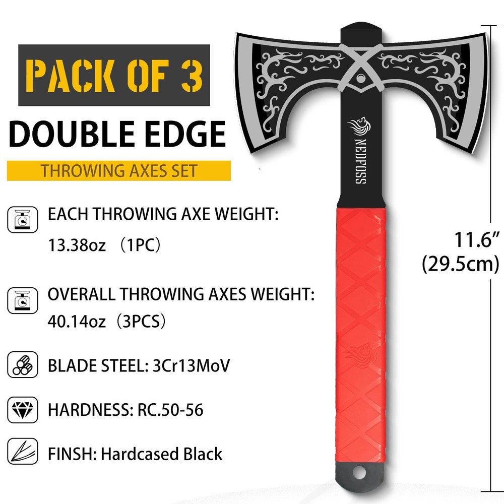 NedFoss Throwing Knife and Throwing Axe Set with Double Bit Design, Throwing ...