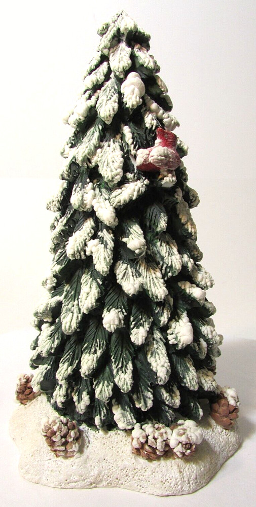 Snowy pine tree winter figurine 5+inches