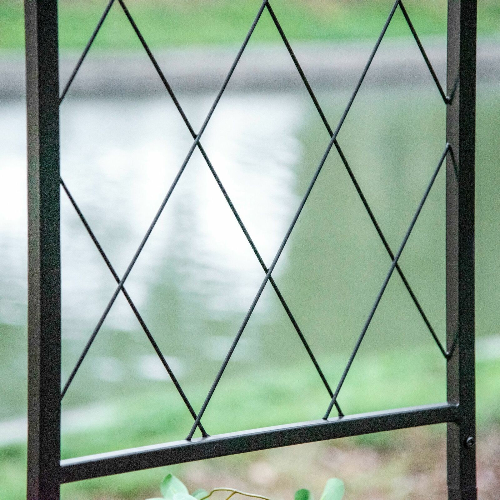 Garden Arbor Trellis with Gate Outdoor Arch Scrollwork for Climbing Plant Vines