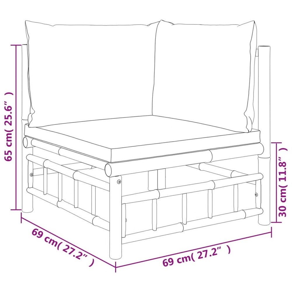 Garden Lounge Set Dark Grey Bamboo, Fabric (100% polyester)