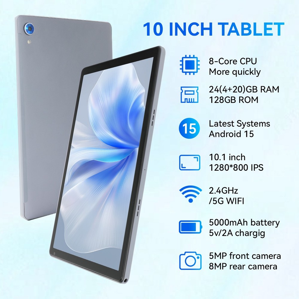 10.1" Android 15 Tablet Octa-core 24(4+24)GB RAM 128GB ROM IPS LCD Touchscreen