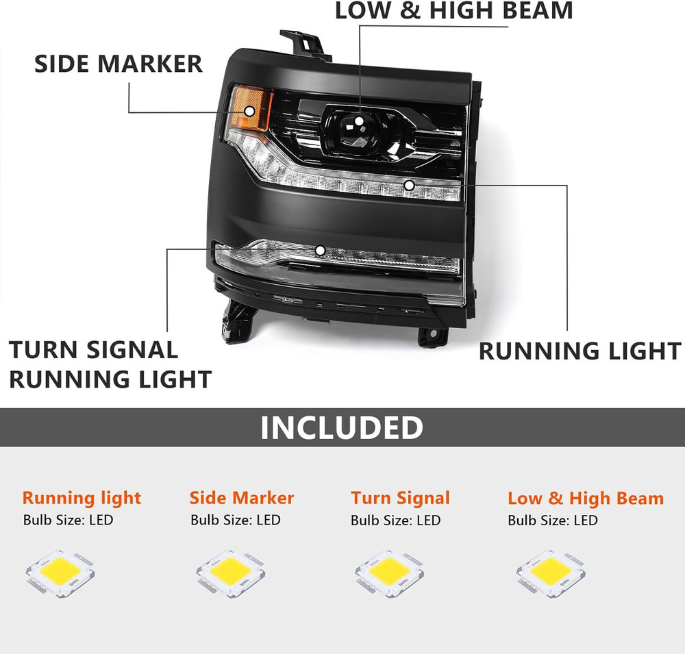 Full LED Headlight Assembly Compatible with Chevy Silverado 1500 2016 2017 2018/