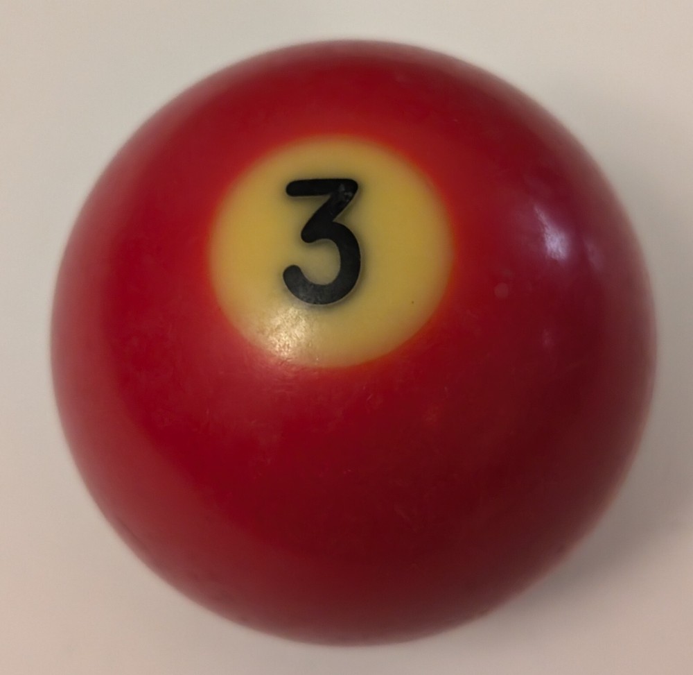 Vintage Solid Red Pool Ball #3 - Black Number - Unbranded Billiard Replacement