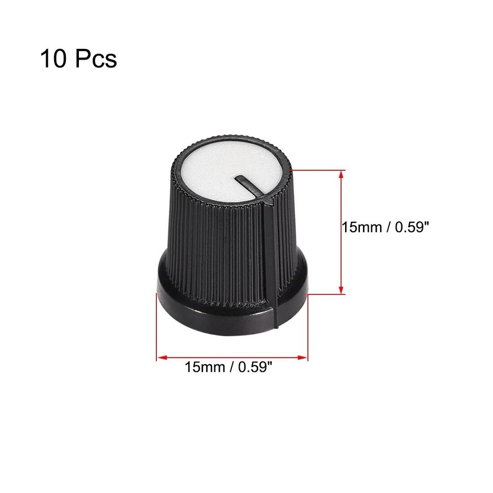 10 Black Plastic Round Potentiometer Knobs 6mm x 15mm