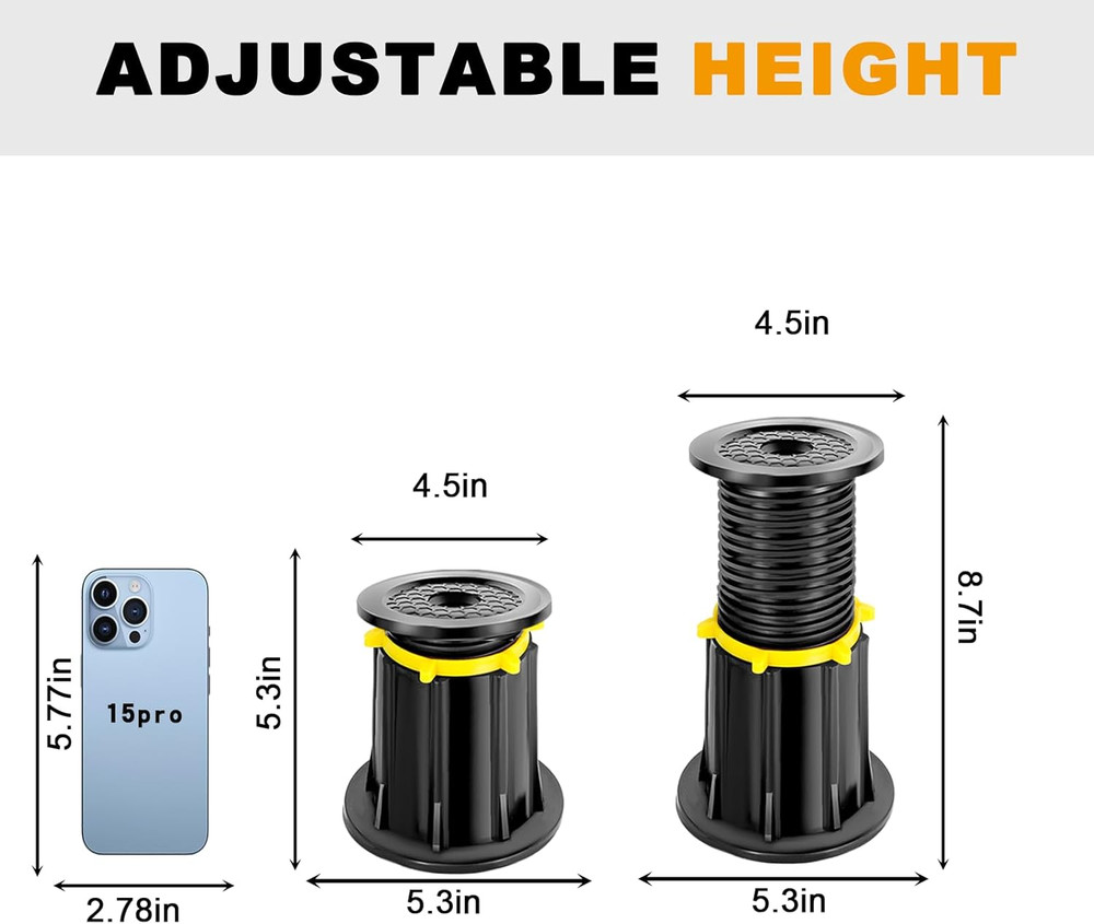 2-Pack Adjustable Height Bed Support Legs, Upgraded Bed Frame Support Legs, B...