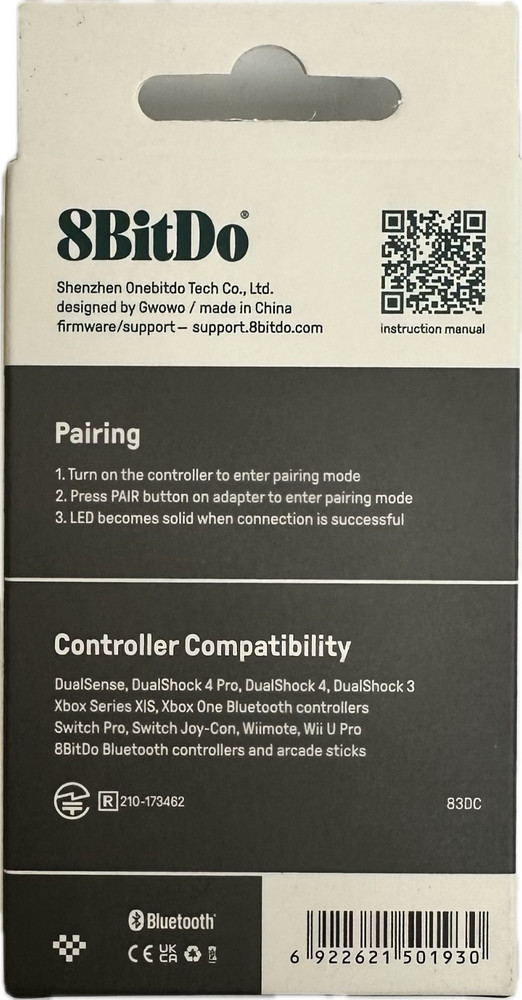 8BitDo Wireless Bluetooth USB Adapter 2 for Switch Steam Deck PC