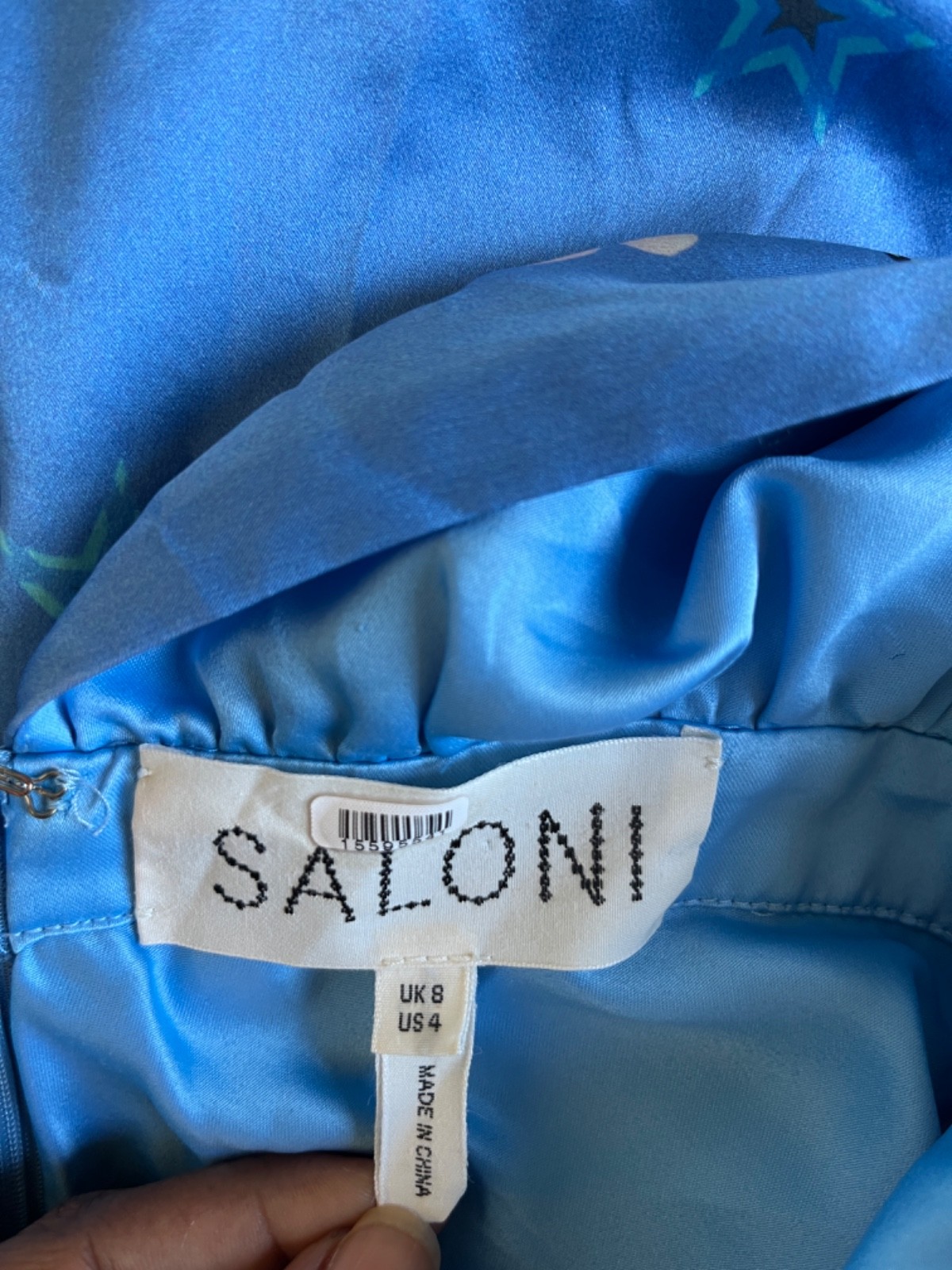 Saloni Fleur Silk-Satin Midi Dress in Sky Flourish Wedding guest Dinner Party