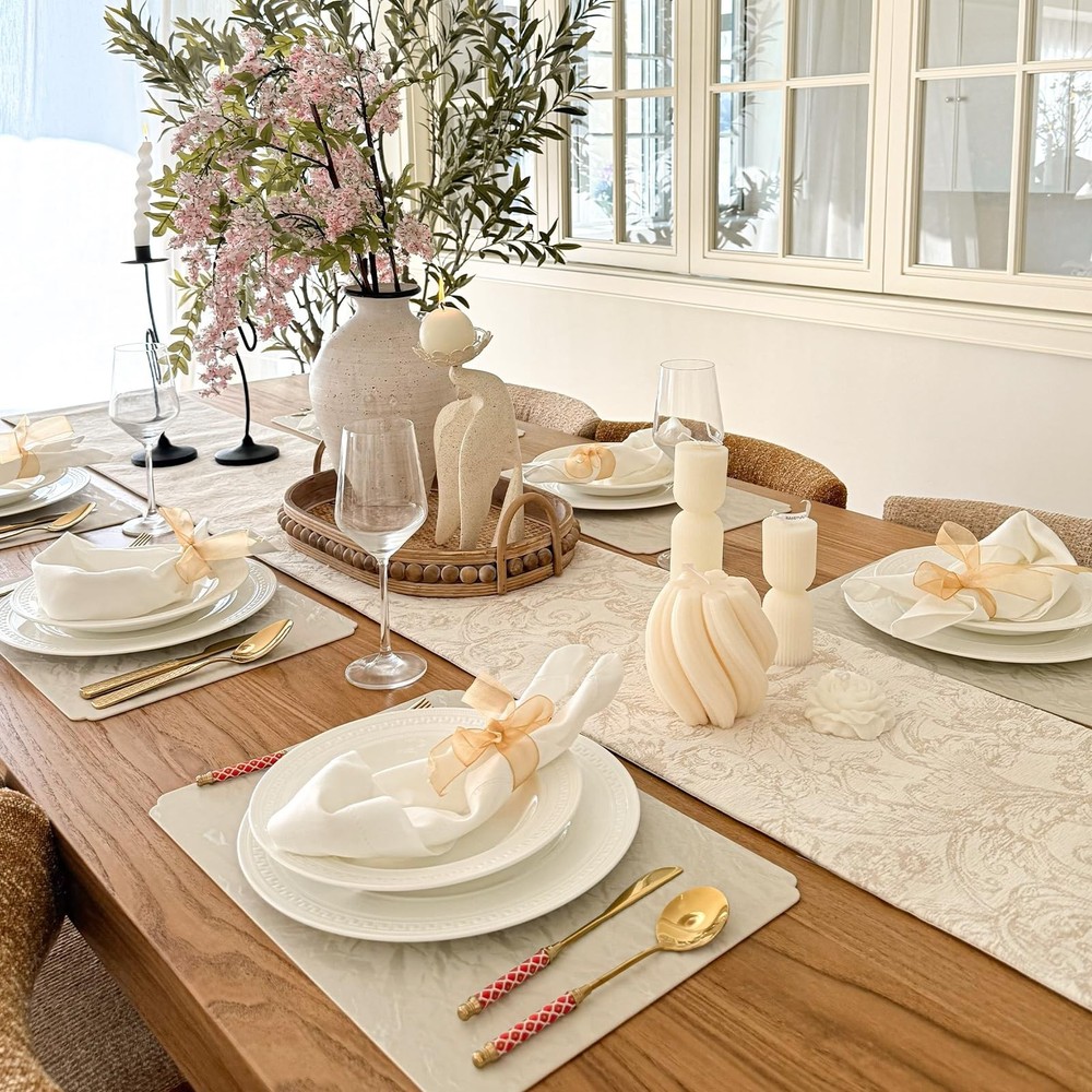 Beige Table Runner for Home Decor 90 Inches Long, Cotton Polyester Rustic Jac...