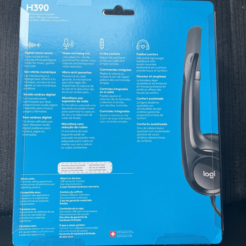 Logitech H390 USB Computer Headset Noise Canceling Mic New