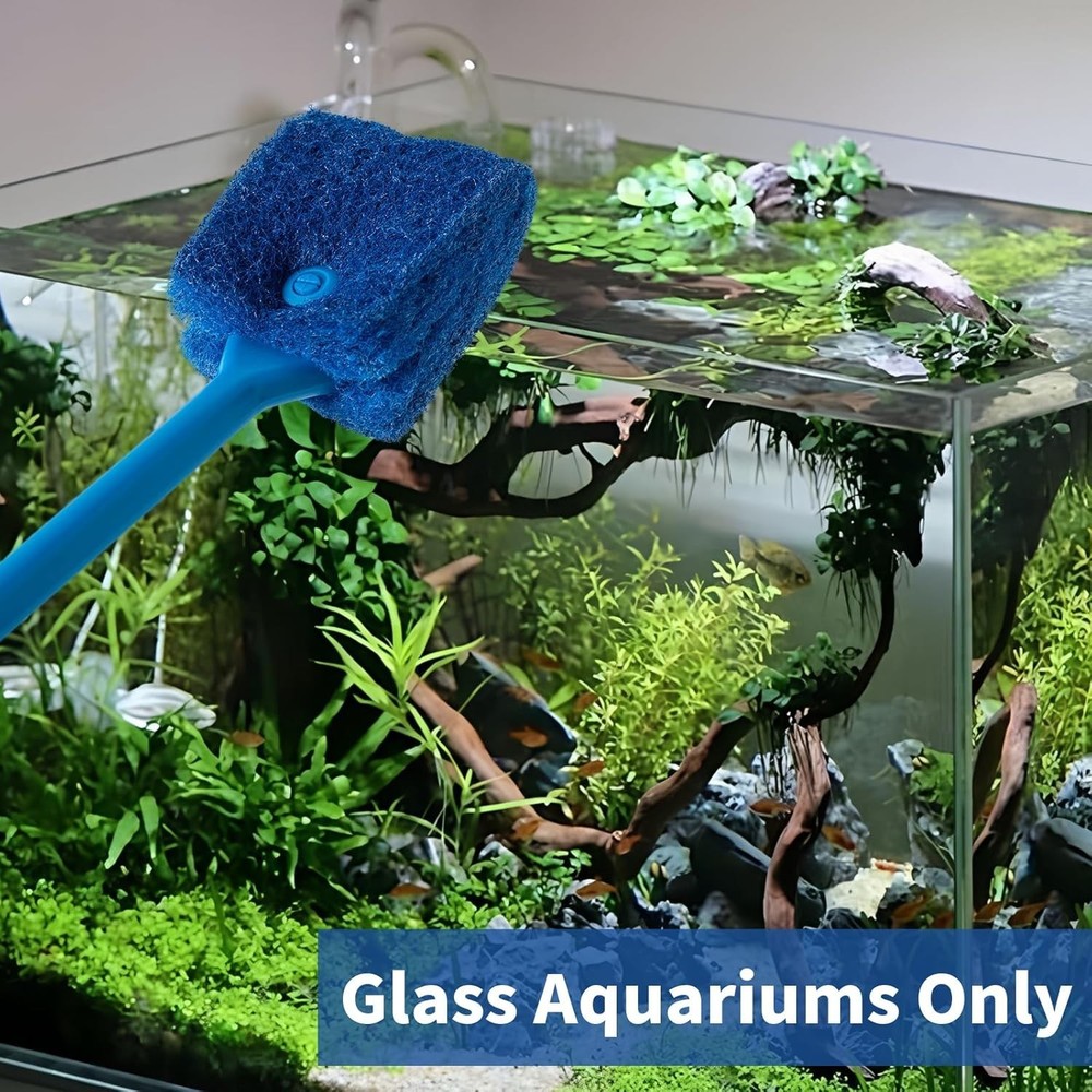 Aquarium Algae Scraper Long Handle Double Sided Sponge Brush Fish Tank