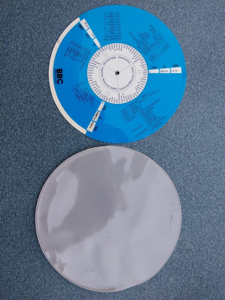 Rare BBC Brown Boveri Measurement Conversion Chart Disc German