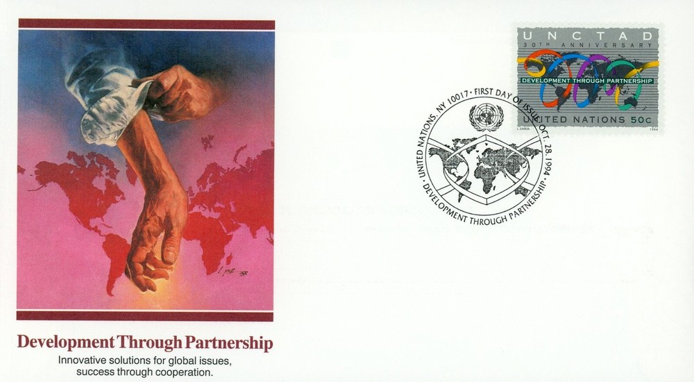 United Nations New York 653-654 FDC Set Development through Partnership