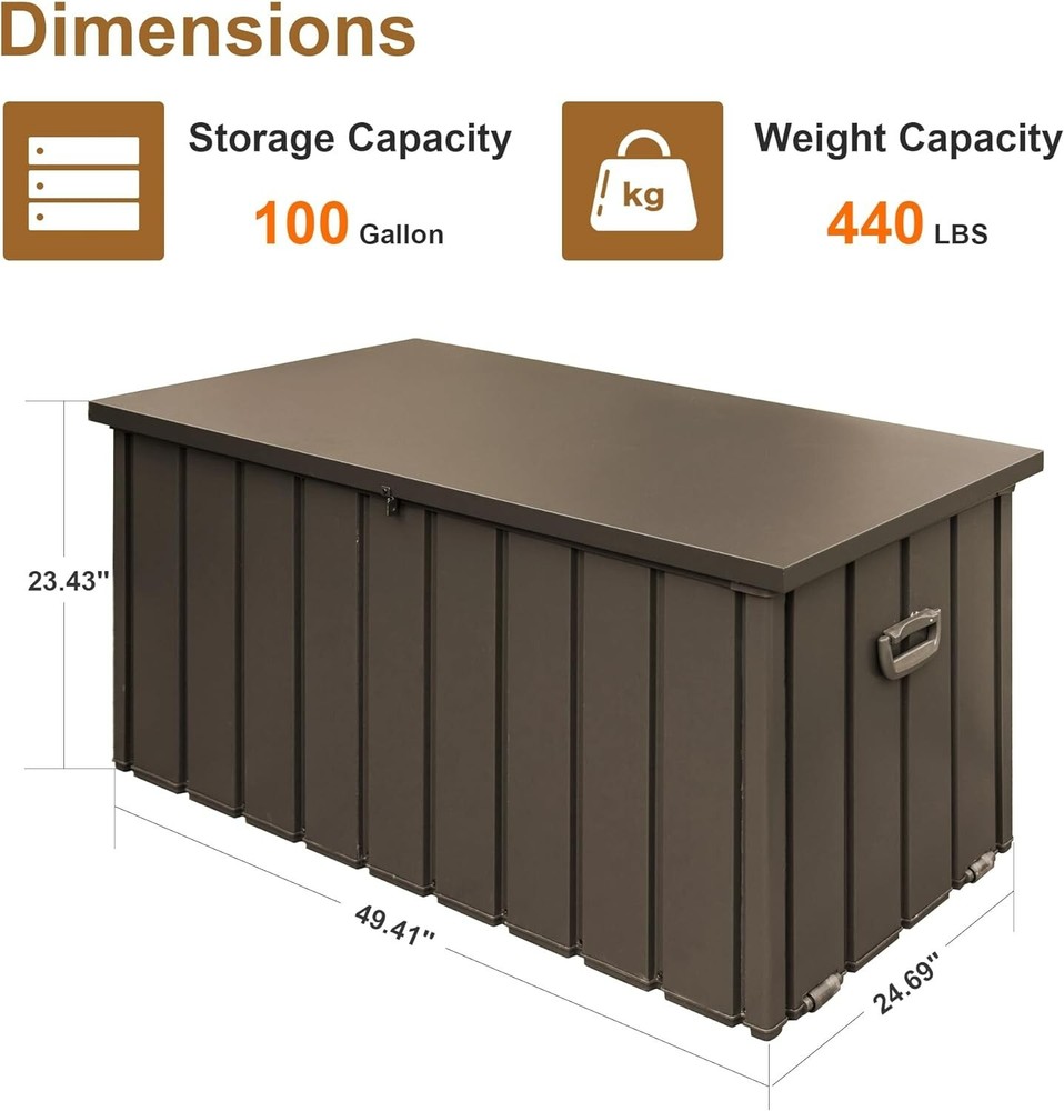 SHPAI 100 Gallon Deck Box, Lockable Storage Container with Galvanized Steel