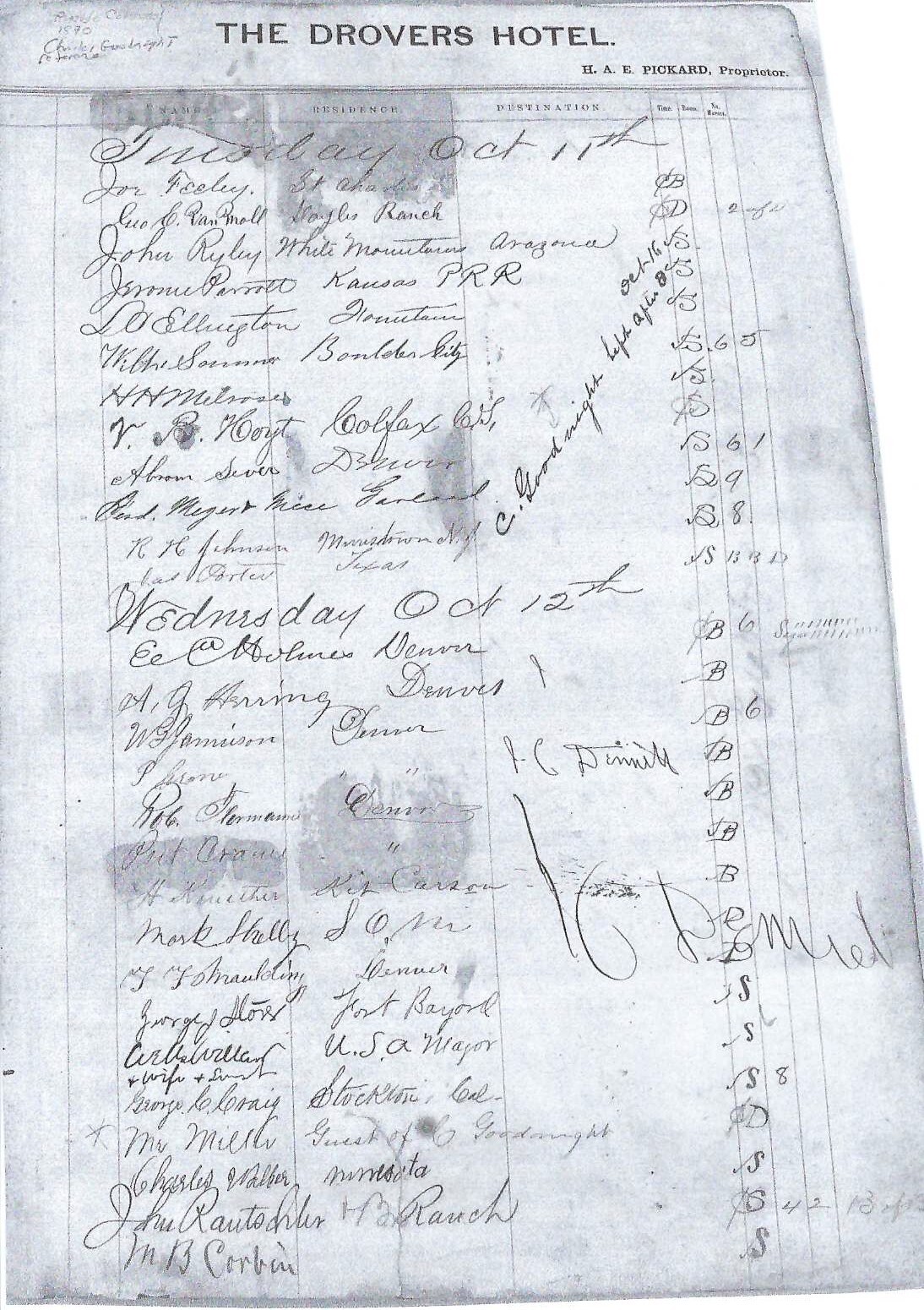1870 Register Shows Charles Goodnight, Gettysburg Hero Stayed At Drovers Hotel