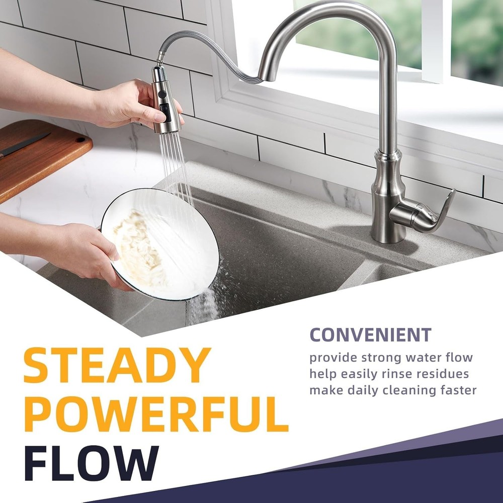Versatile Kitchen Faucet Head with Stream, Spray & Pause Modes - Brushed Nickel