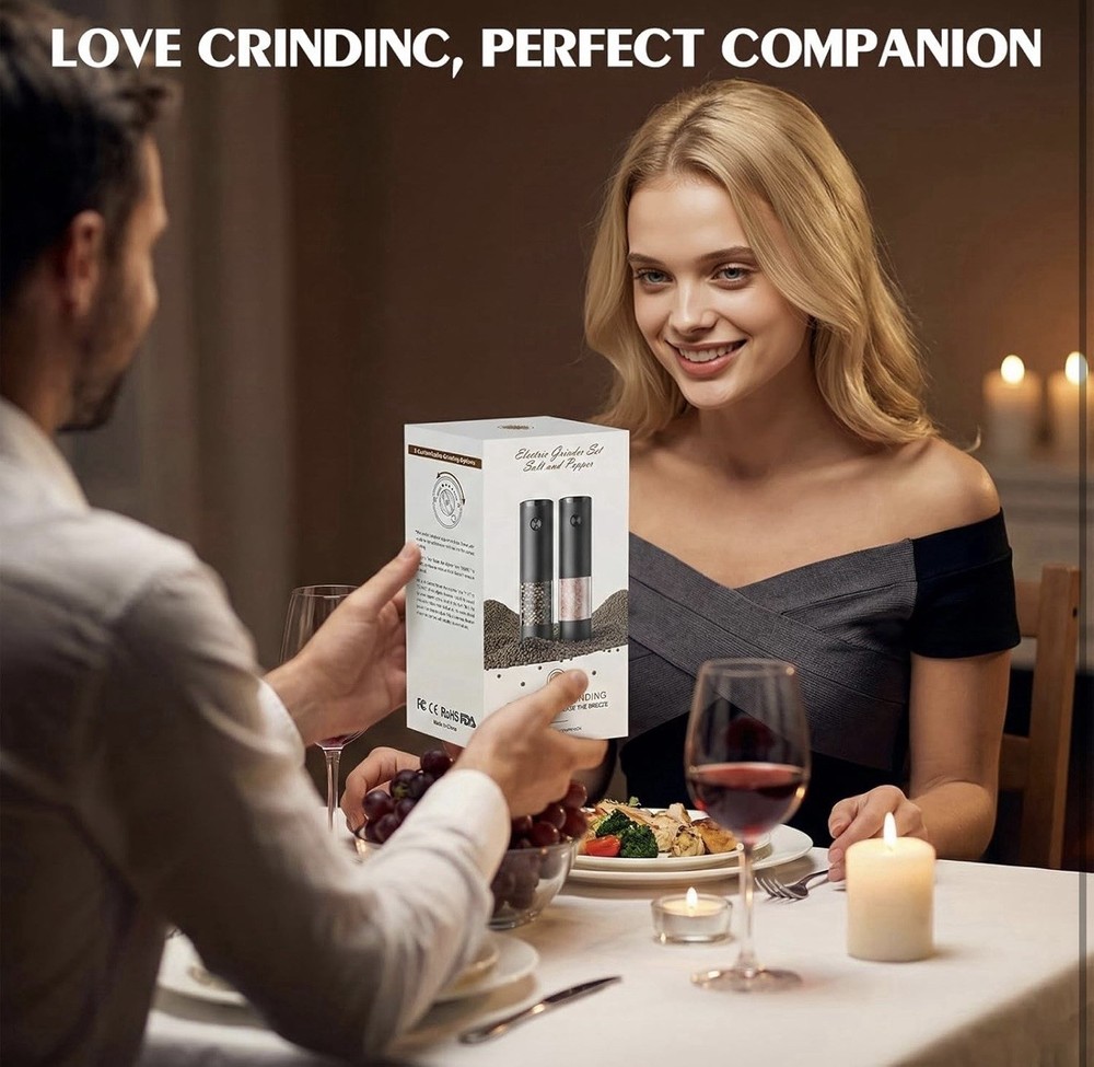 Electric Salt and Pepper Grinder Set, Automatic, Adjustable, Gift, 2 Pack