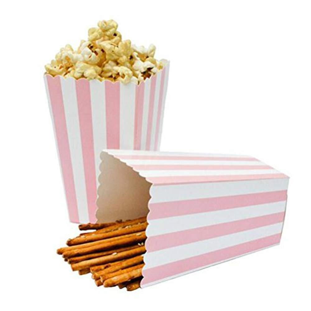 BinaryABC Popcorn Boxes,Stripe Pattern Decorative 24 Count (Pack of 1), Pink