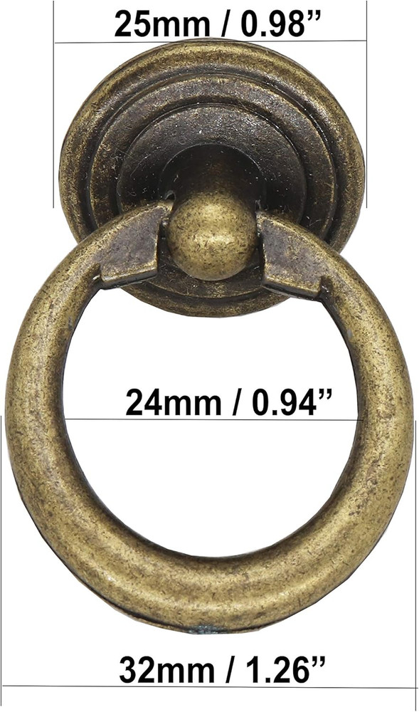 8Pcs Antique Vintage Drawer Cupboard Drop Ring Knobs Pulls, Bronze, Single Hole