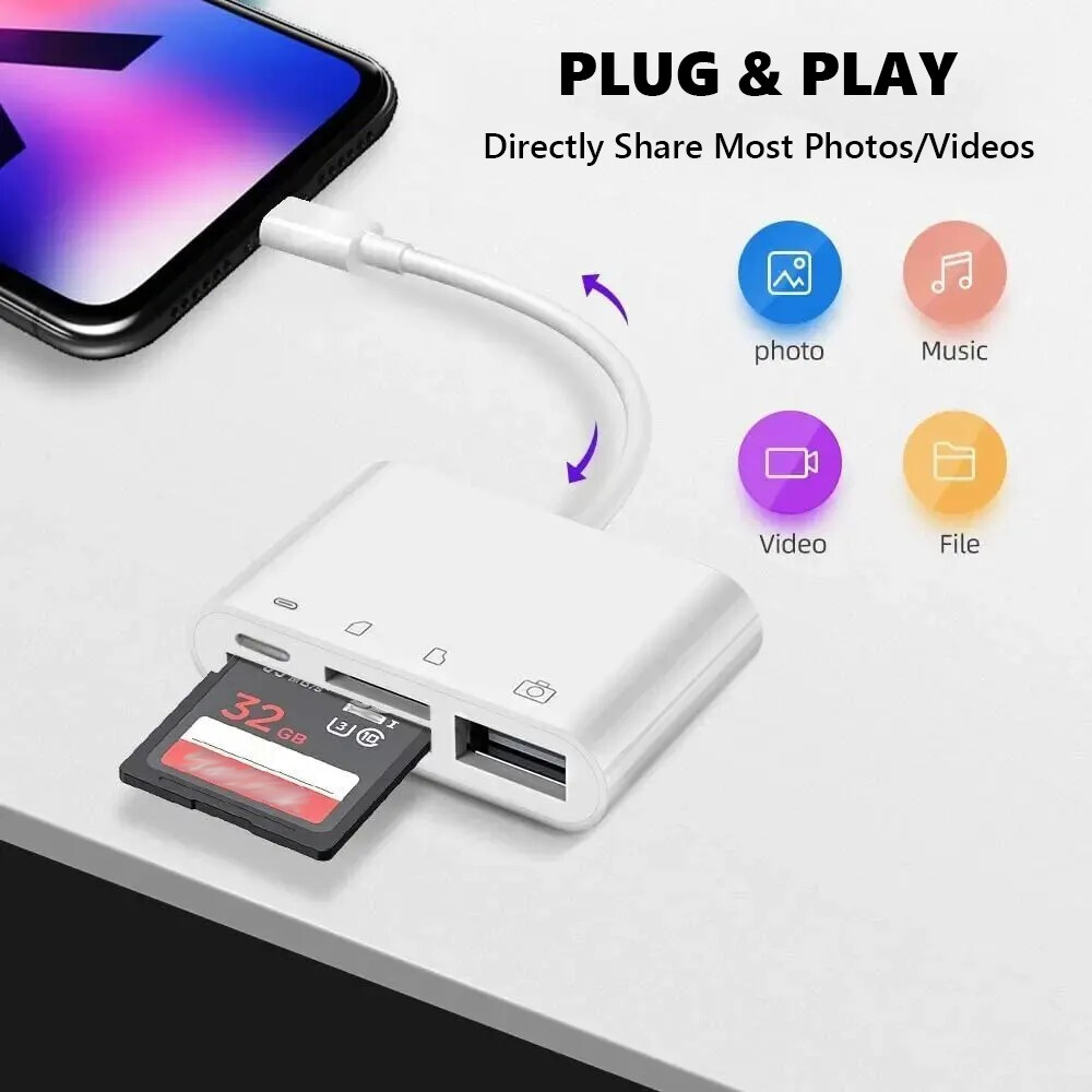4 in 1 Micro SD/SD Card Reader for iPhone iPad Adapter with Charging Port