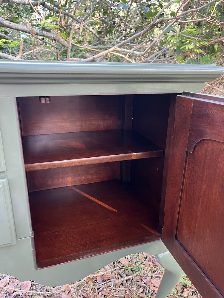 Refinished Solid Wood Thomasville Sideboard/ Credenza In Glossy Olive Green