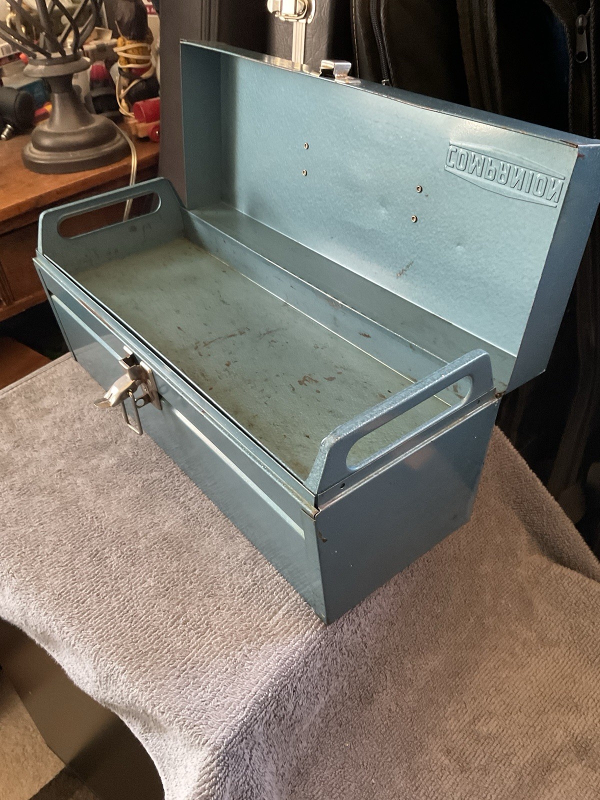 Vtg Companion Steel Toolbox 18” with Matching Steel Tray Teal Green Blue Sears